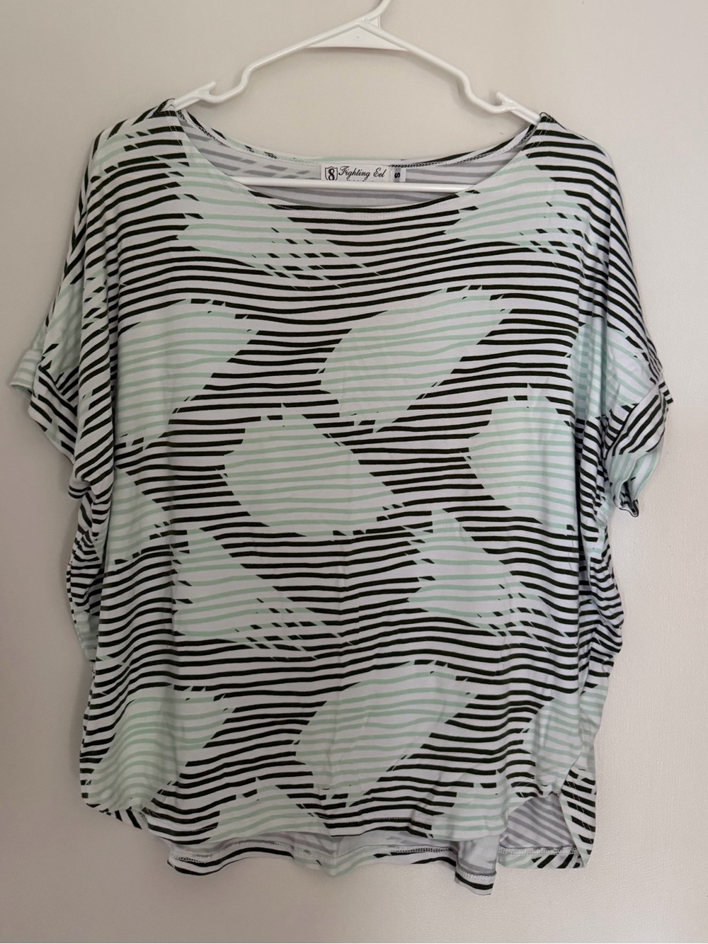 Fighting Eel Mint Green and Black Striped Abstract Print Top Small Flowy